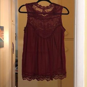 Maroon lace high neck shirt